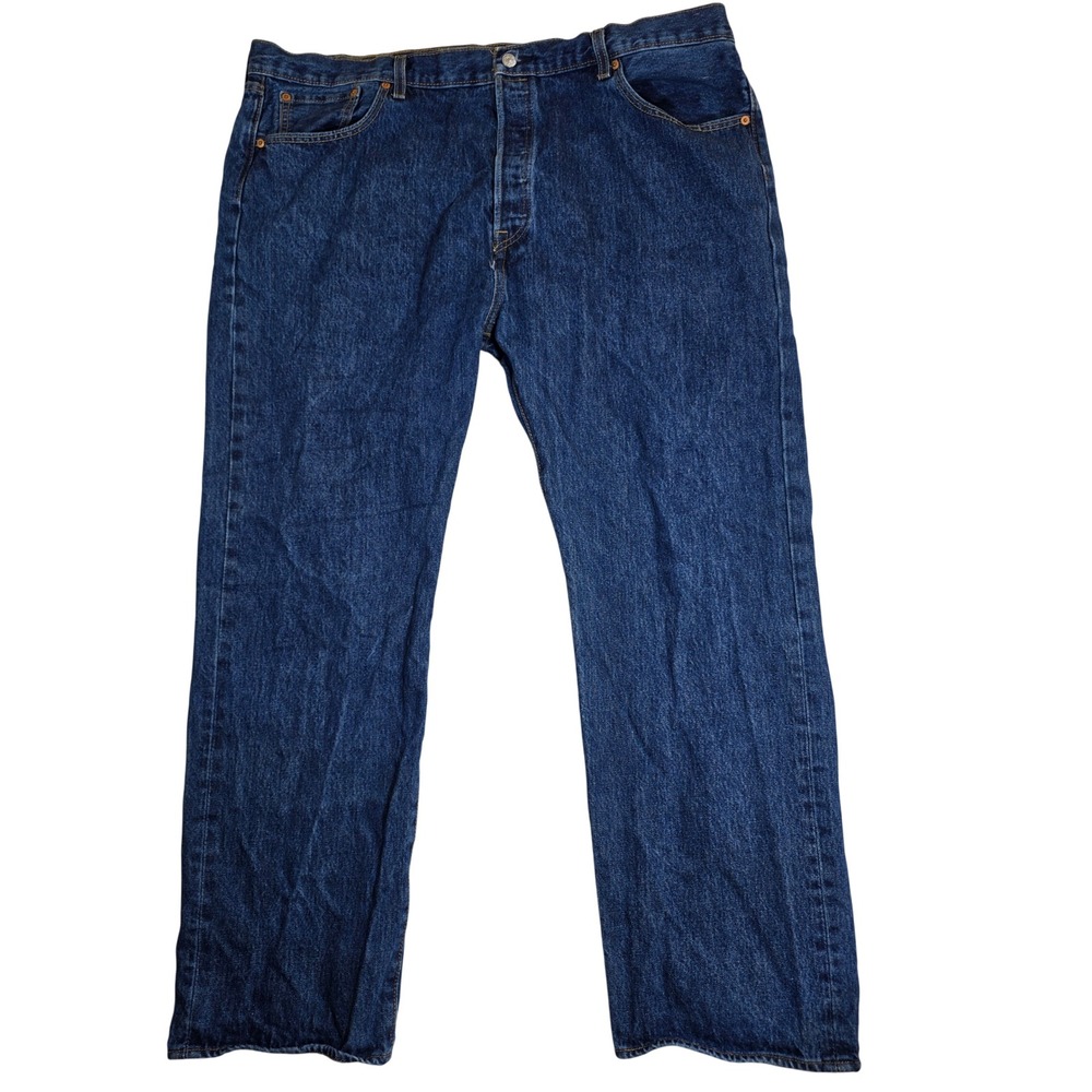 Levi's 501 Original Fit Jeans Mens 44X32 Dark Wash Blue Denim Stretch Button Fly